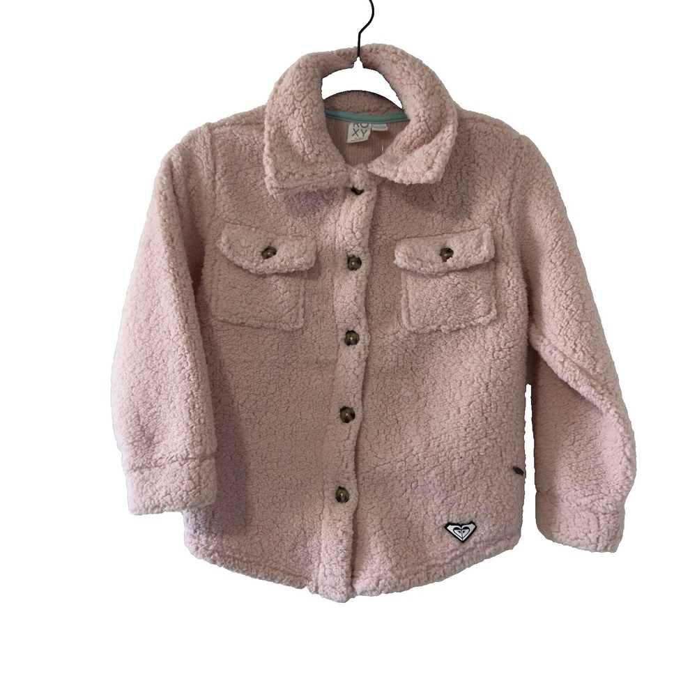 Roxy Girls Small (7/8) Sherpa Fleece Shirt Jacket In Pink Super Soft Fluffy Warm